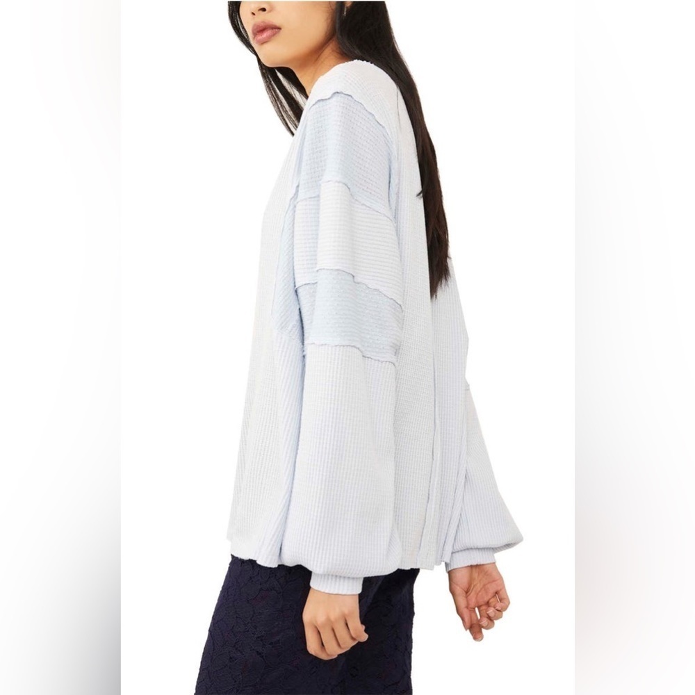 Free People Sweater Women Size Small Baby Blue Callisto Henley Patchwork sweater - Picture 16 of 16